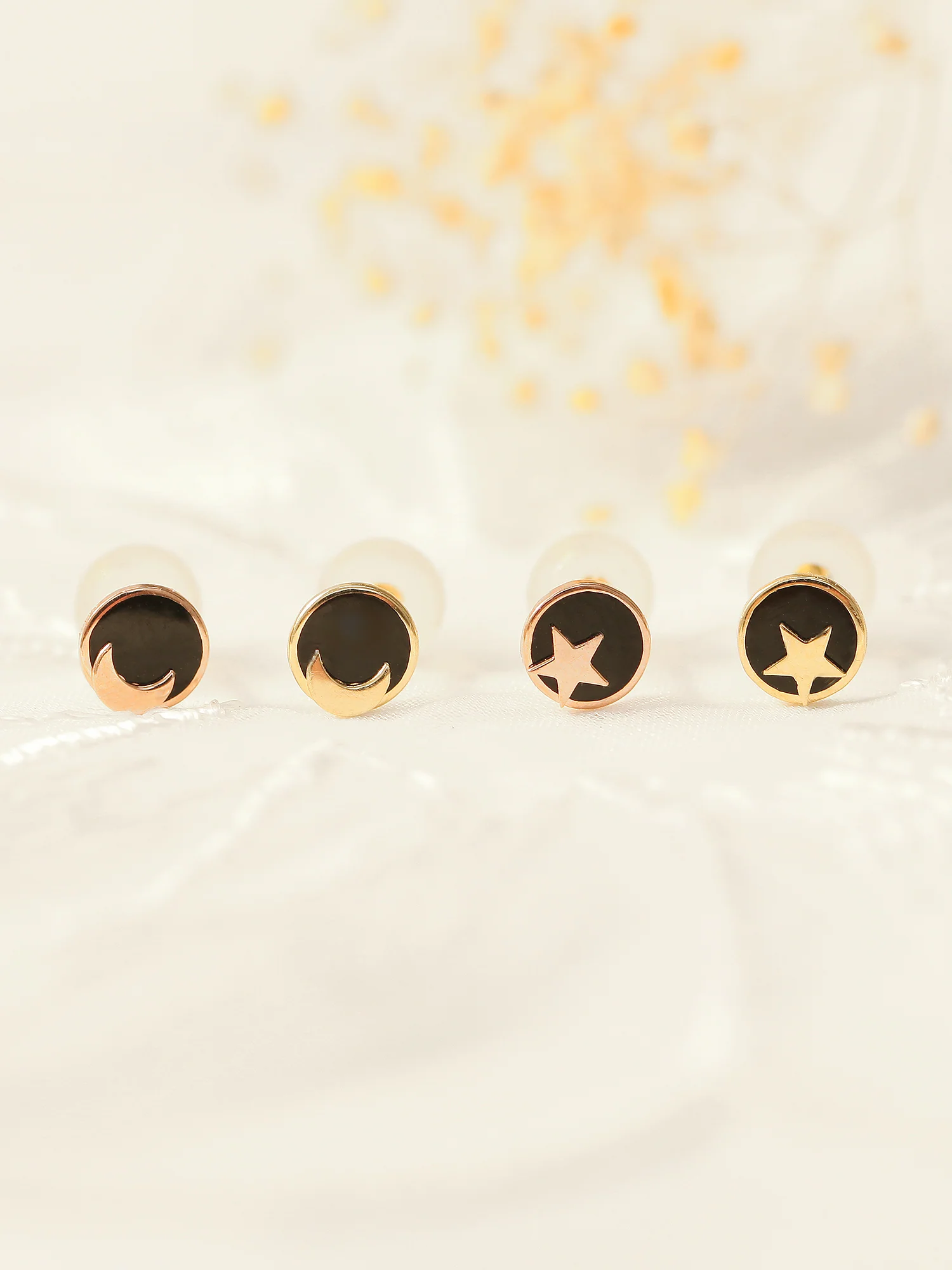 14K Gold Black Star Moon Cartilage Earring 20G - Image 4