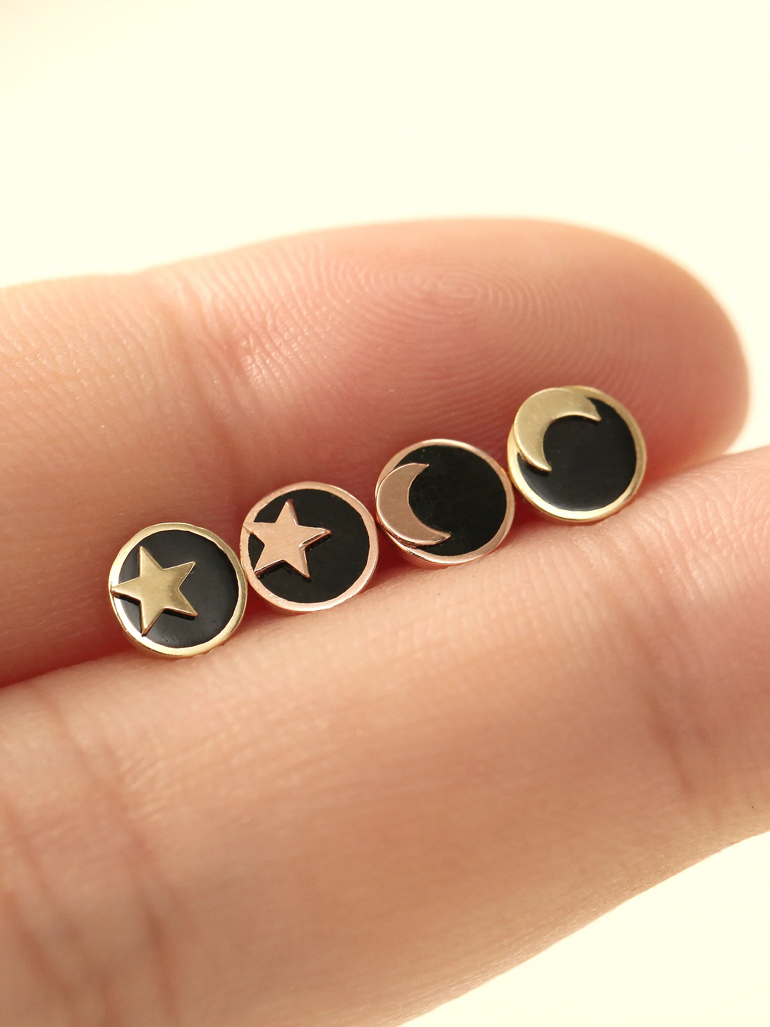 14K Gold Black Star Moon Cartilage Earring 20G - Image 5
