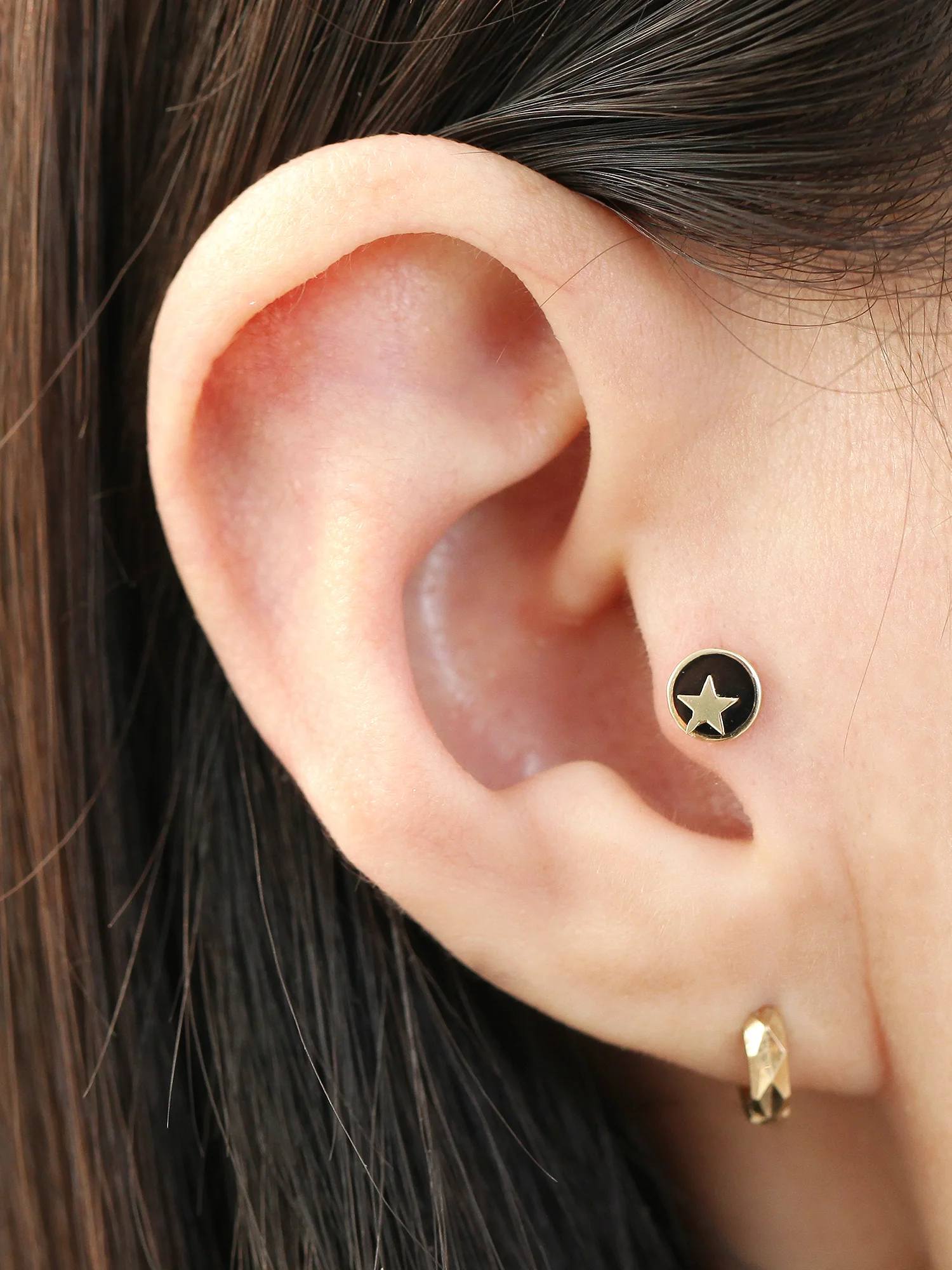 14K Gold Black Star Moon Cartilage Earring 20G - Image 9
