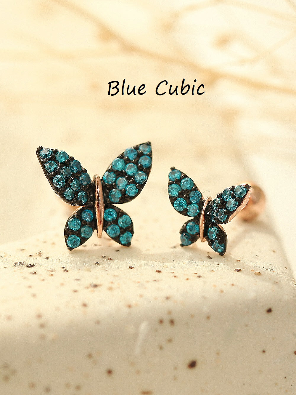 14K Gold Bling Blue Butterfly Cartilage Earring 20G - Image 3