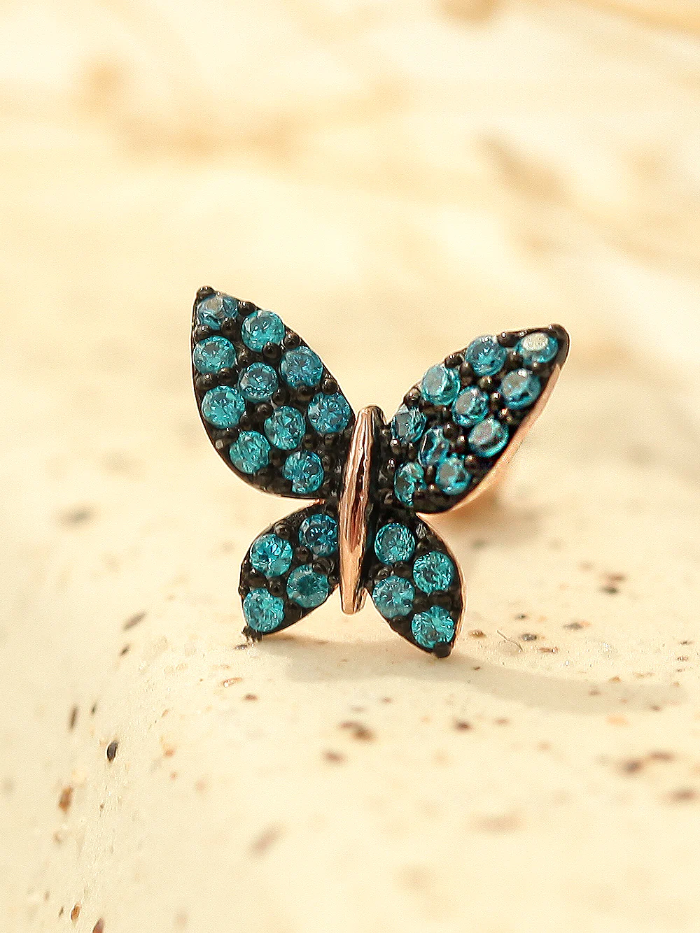 14K Gold Bling Blue Butterfly Cartilage Earring 20G - Image 4
