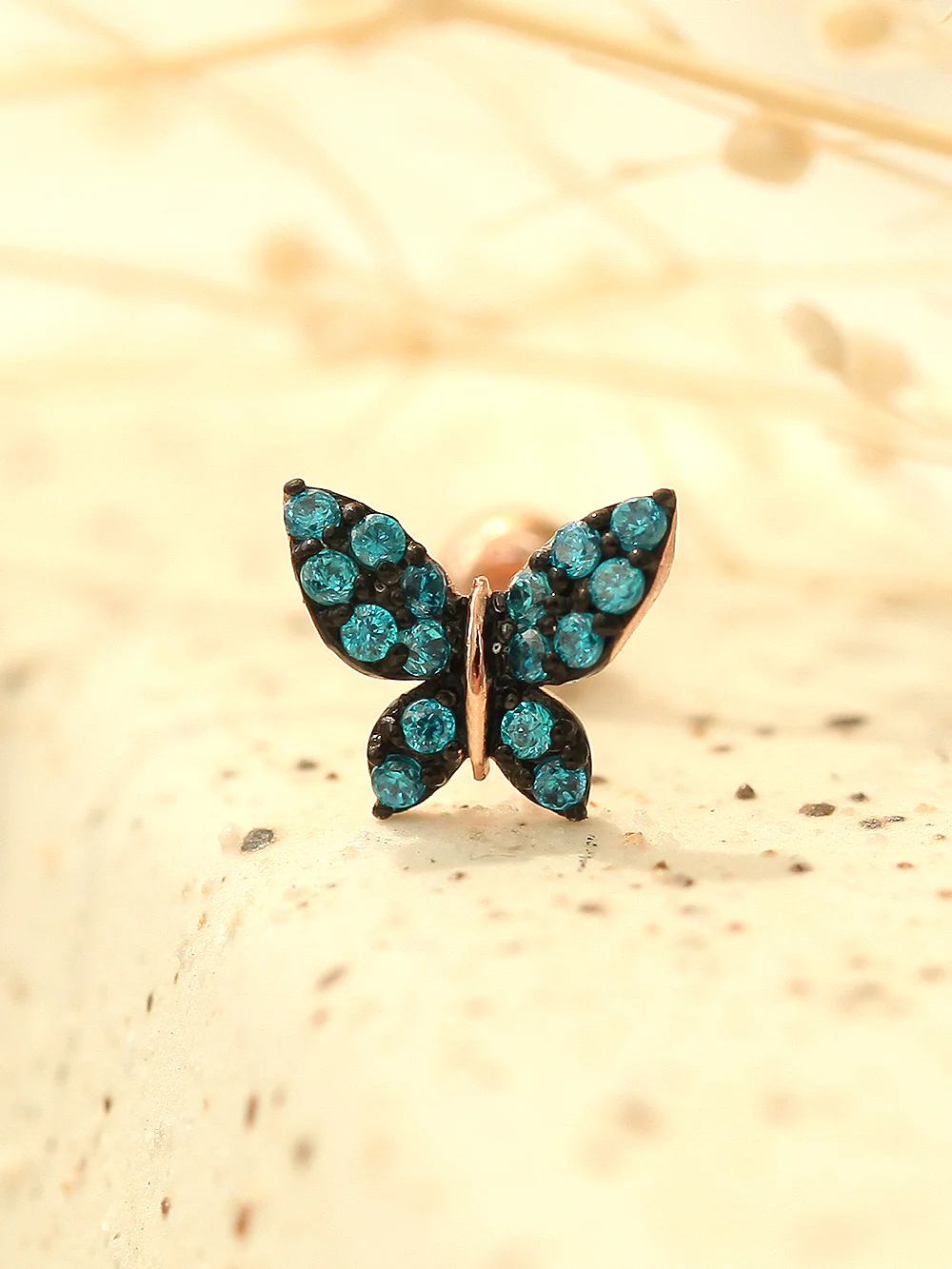 14K Gold Bling Blue Butterfly Cartilage Earring 20G - Image 5