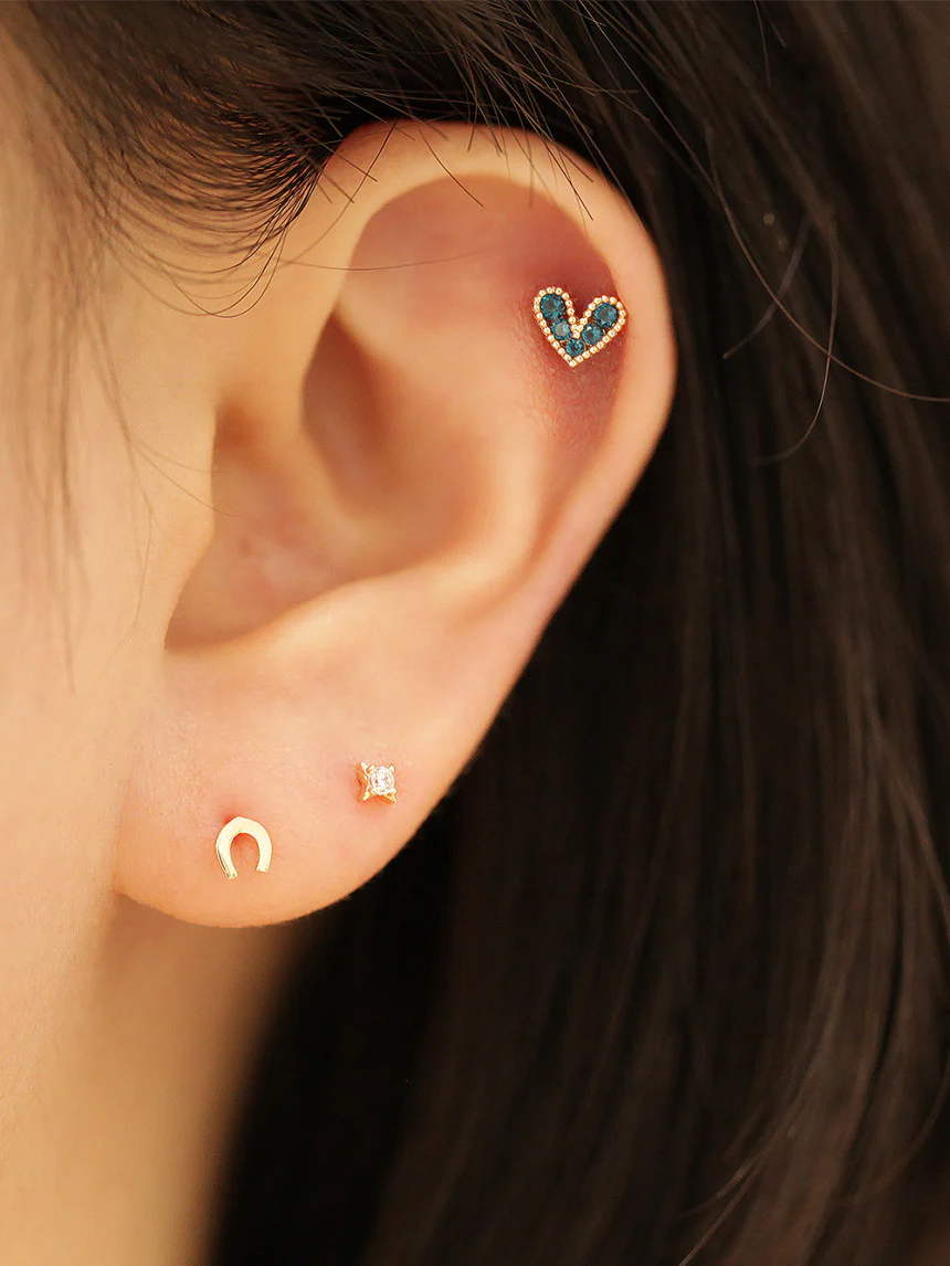 14K Gold Bling Lovely Heart Cartilage Earring 20G - Image 11