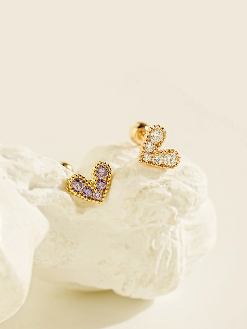 14K Gold Bling Lovely Heart Cartilage Earring 20G - Image 3