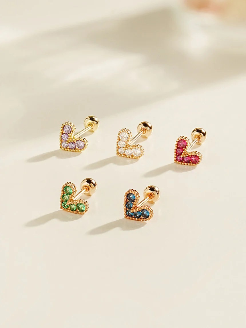 14K Gold Bling Lovely Heart Cartilage Earring 20G - Image 5