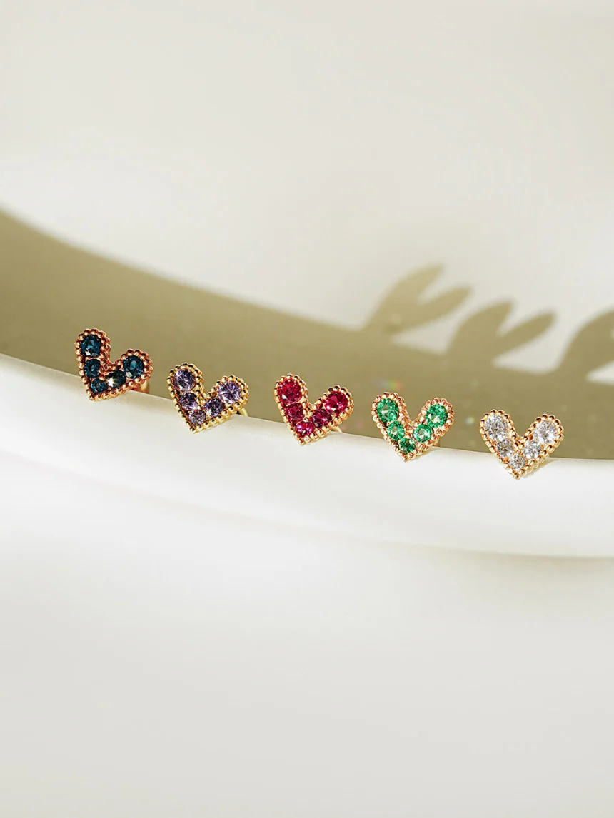 14K Gold Bling Lovely Heart Cartilage Earring 20G - Image 6
