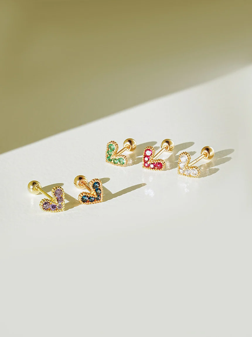 14K Gold Bling Lovely Heart Cartilage Earring 20G - Image 8