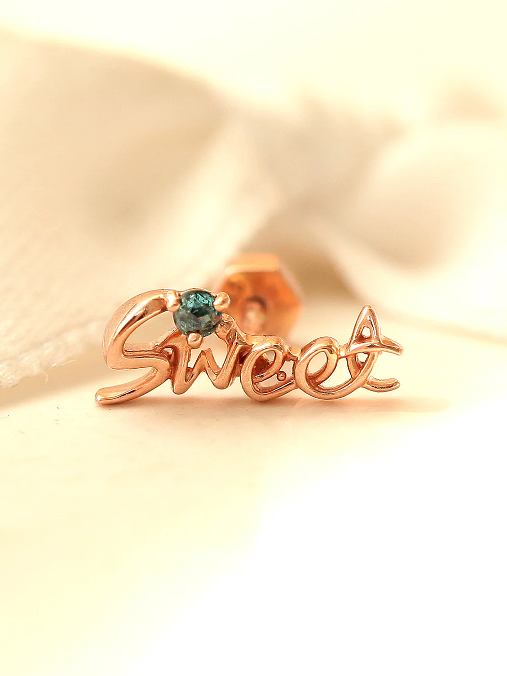 14K Gold Blue Dia Sweet Cartilage Earring 18G16G - Image 2