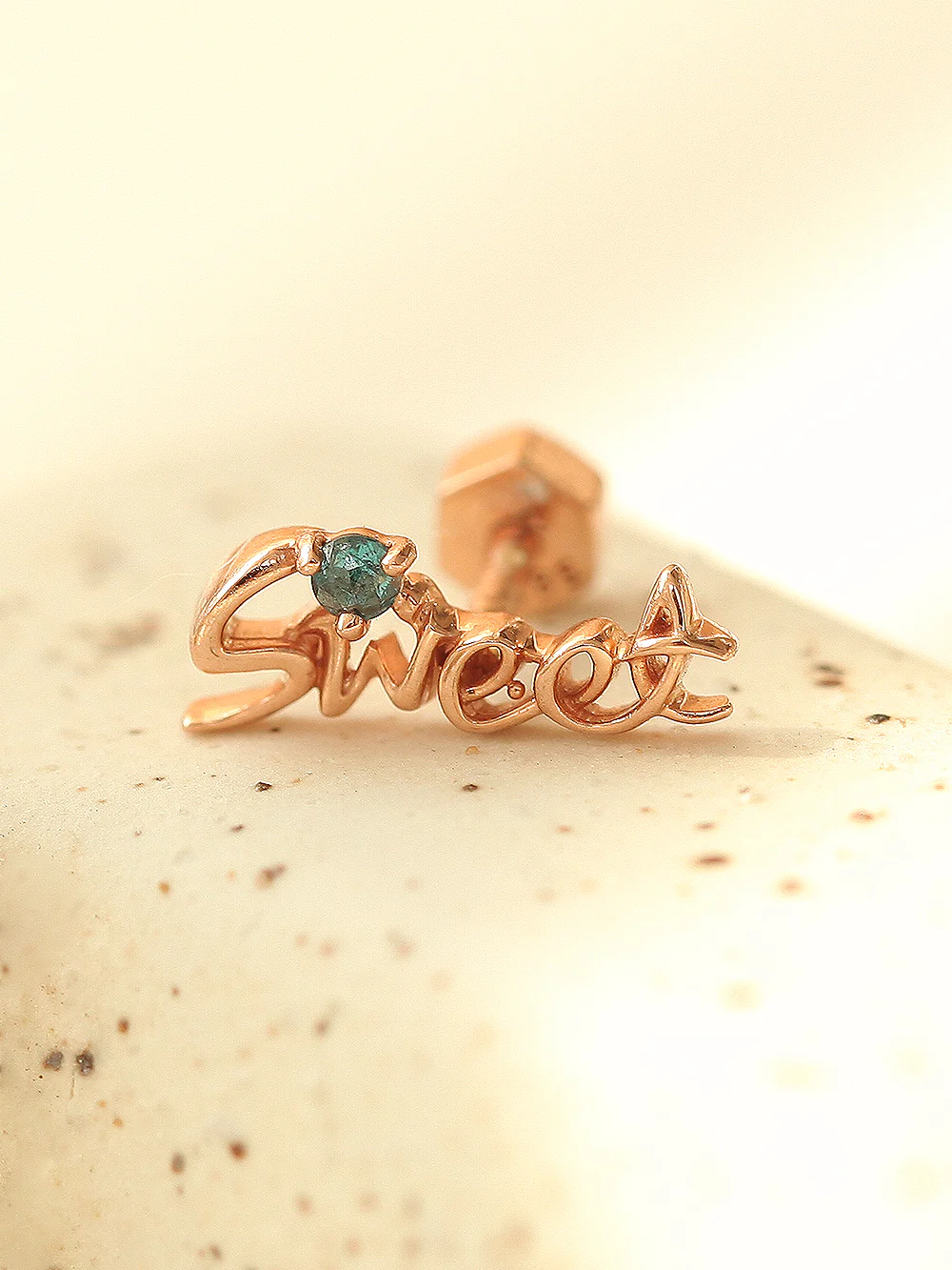 14K Gold Blue Dia Sweet Cartilage Earring 18G16G - Image 5