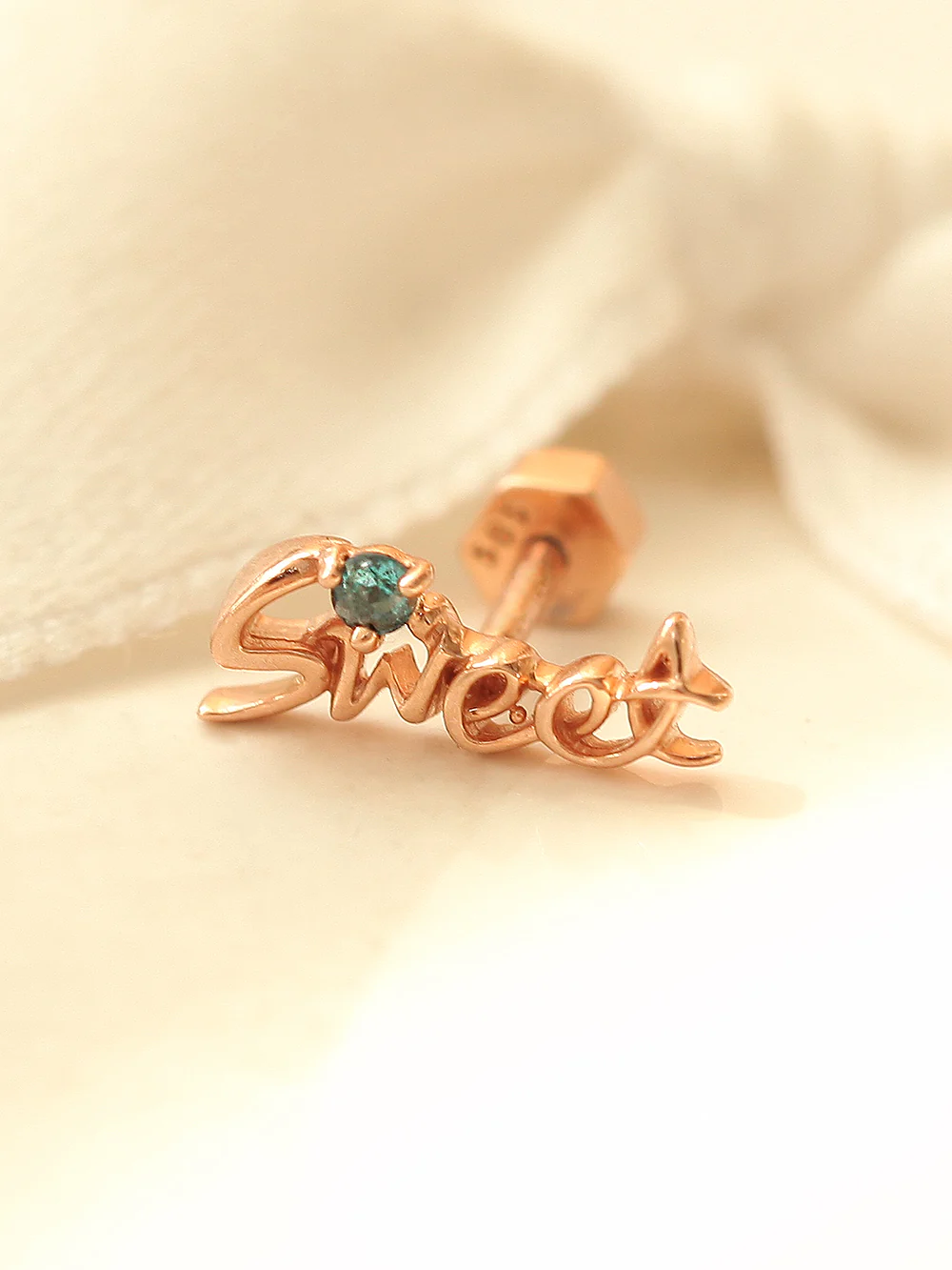 14K Gold Blue Dia Sweet Cartilage Earring 18G16G - Image 6