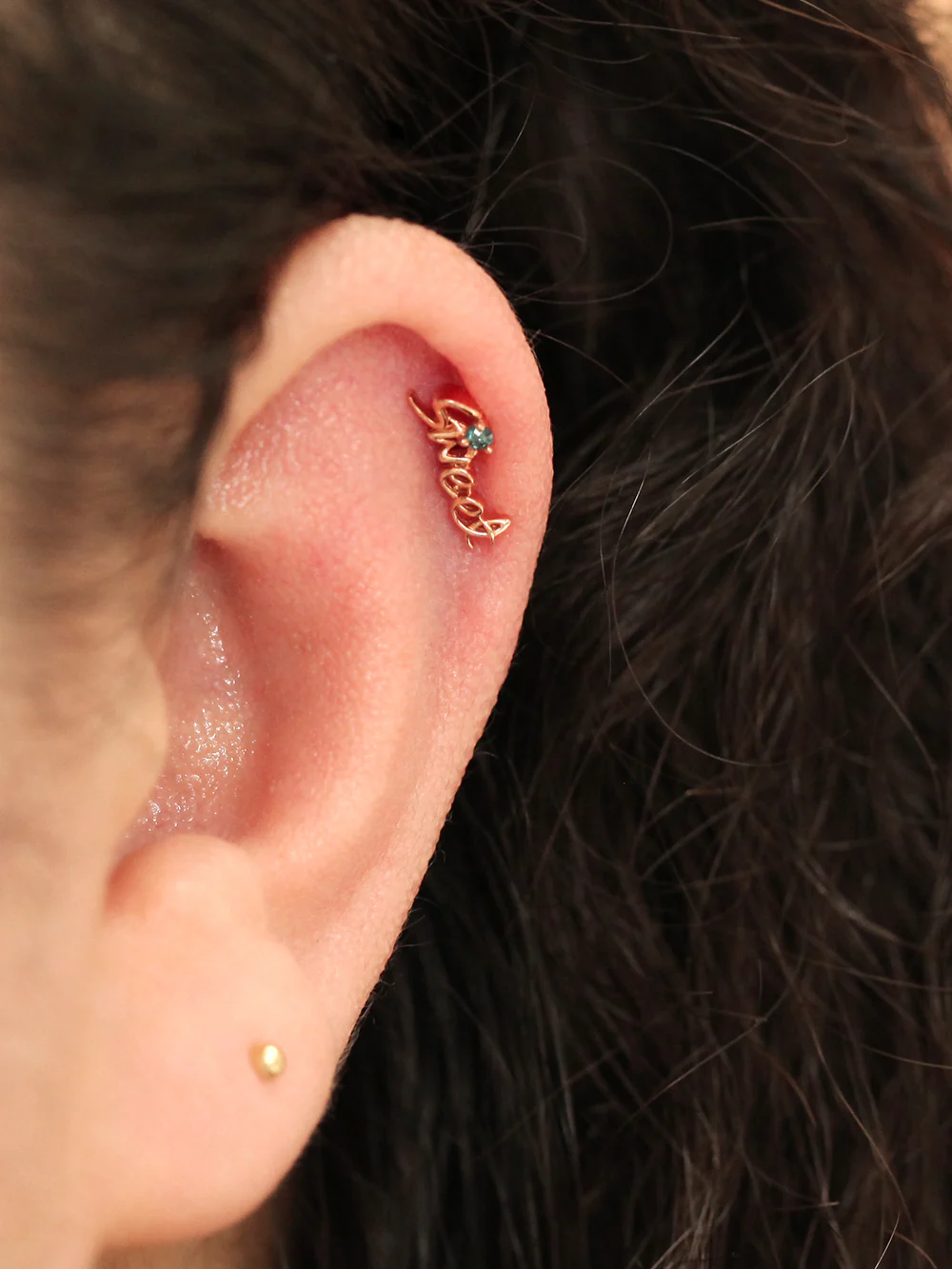14K Gold Blue Dia Sweet Cartilage Earring 18G16G - Image 8