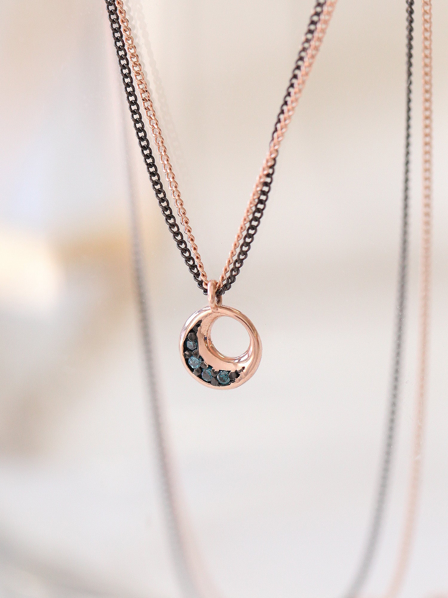 14K Gold Blue Diamond 2 Line Necklace - Image 5