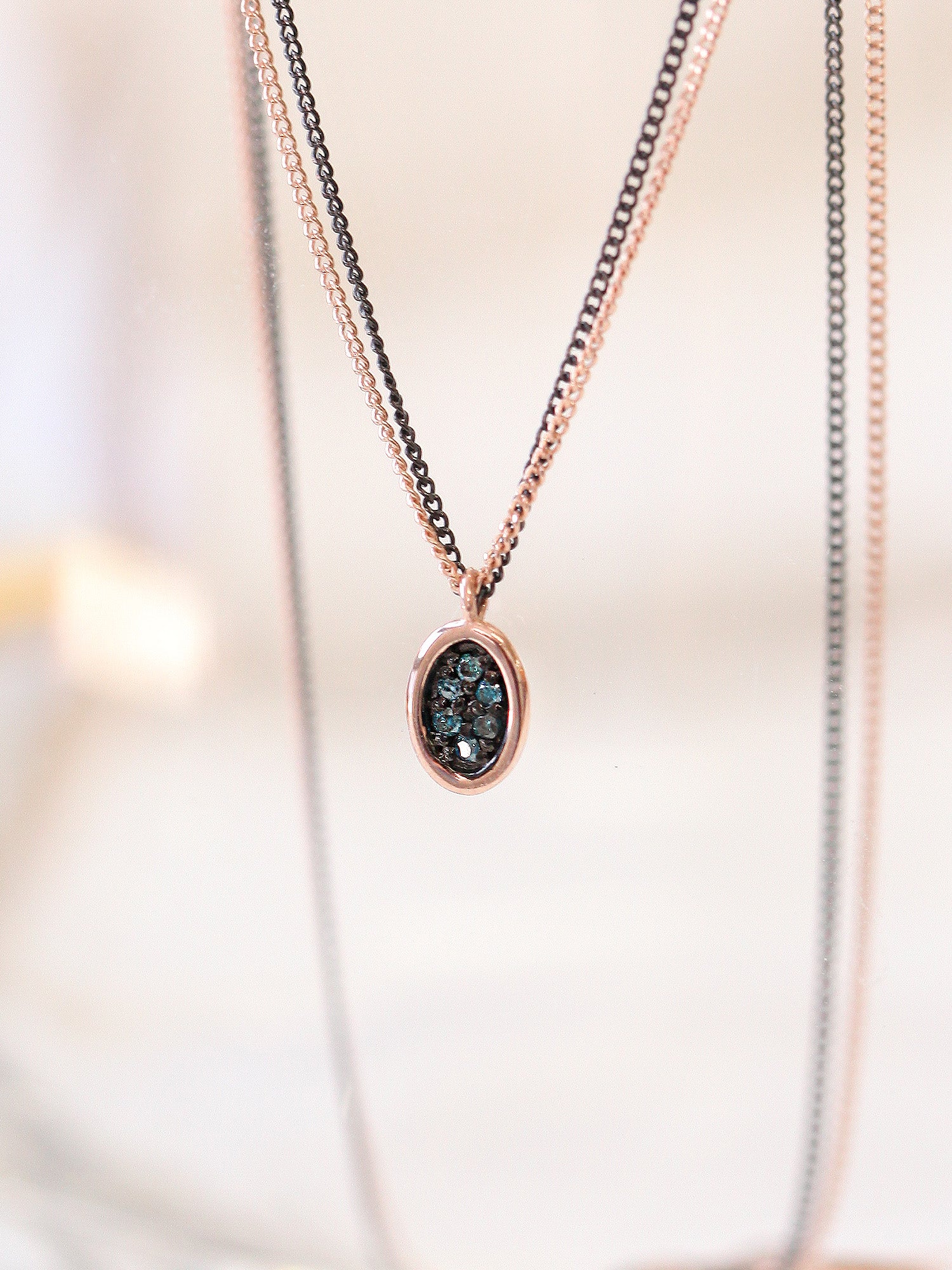 14K Gold Blue Diamond 2 Line Necklace - Image 6