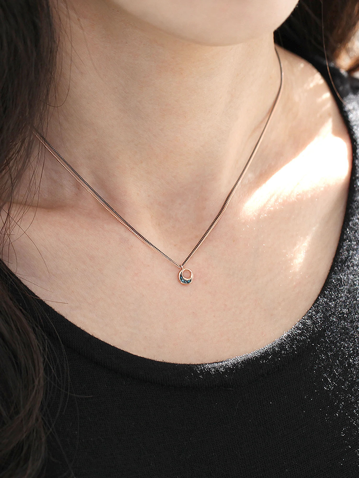 14K Gold Blue Diamond 2 Line Necklace - Image 8