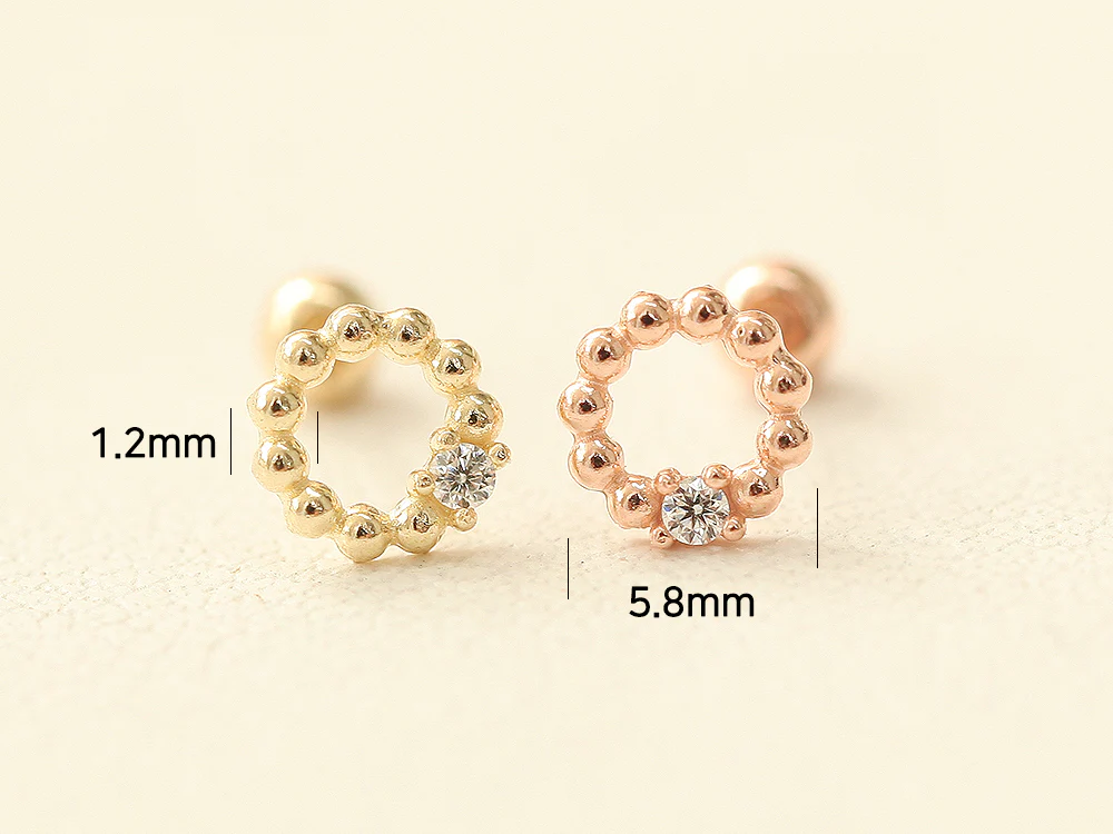 14K gold Bubble Ball Cubic cartilage earring 20g - Image 7