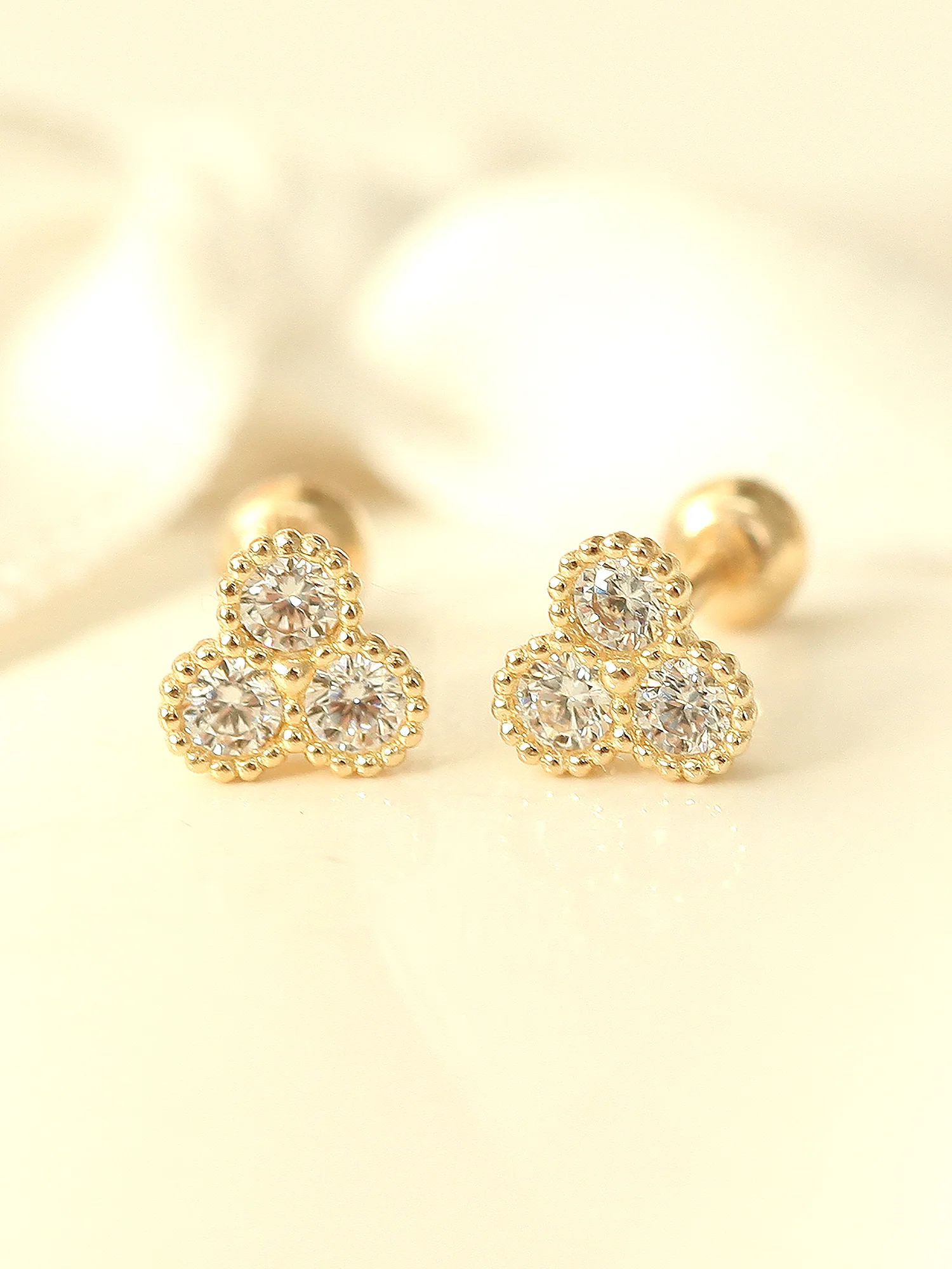 14K Gold Bubble Triple Cubic Cartilage Earring 20G - Image 2