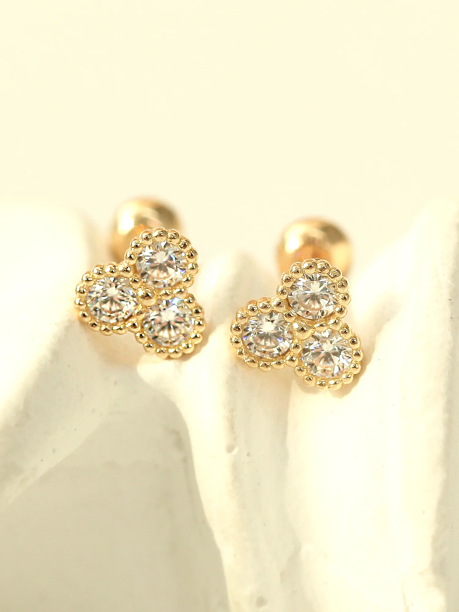 14K Gold Bubble Triple Cubic Cartilage Earring 20G - Image 3