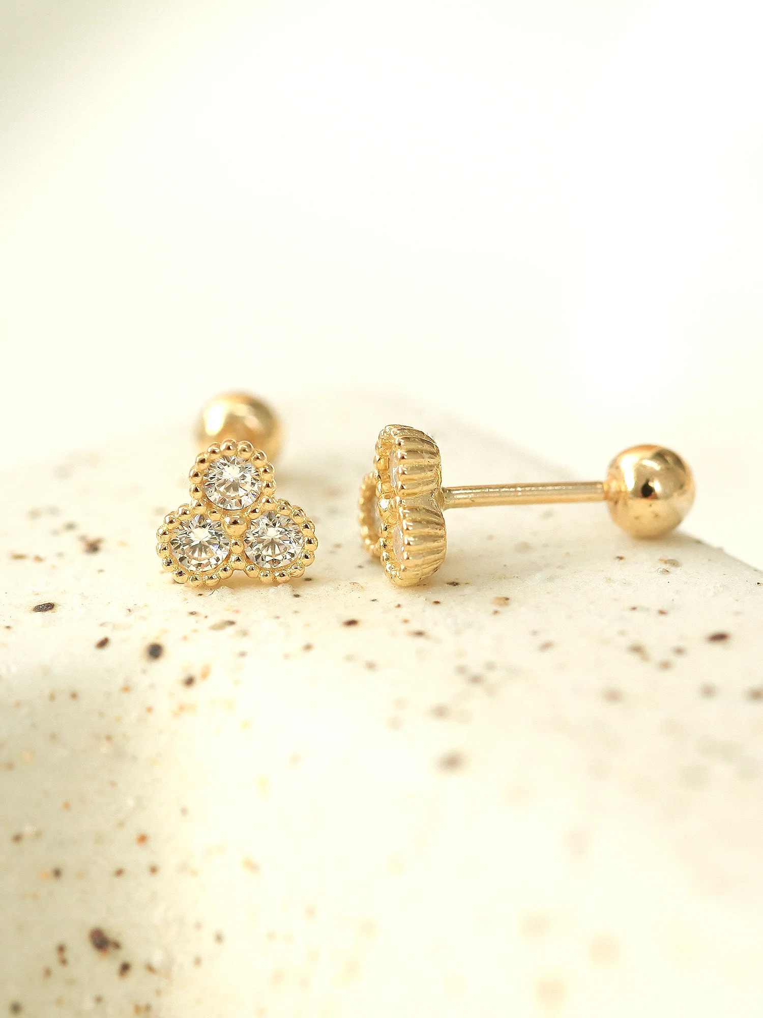 14K Gold Bubble Triple Cubic Cartilage Earring 20G - Image 4
