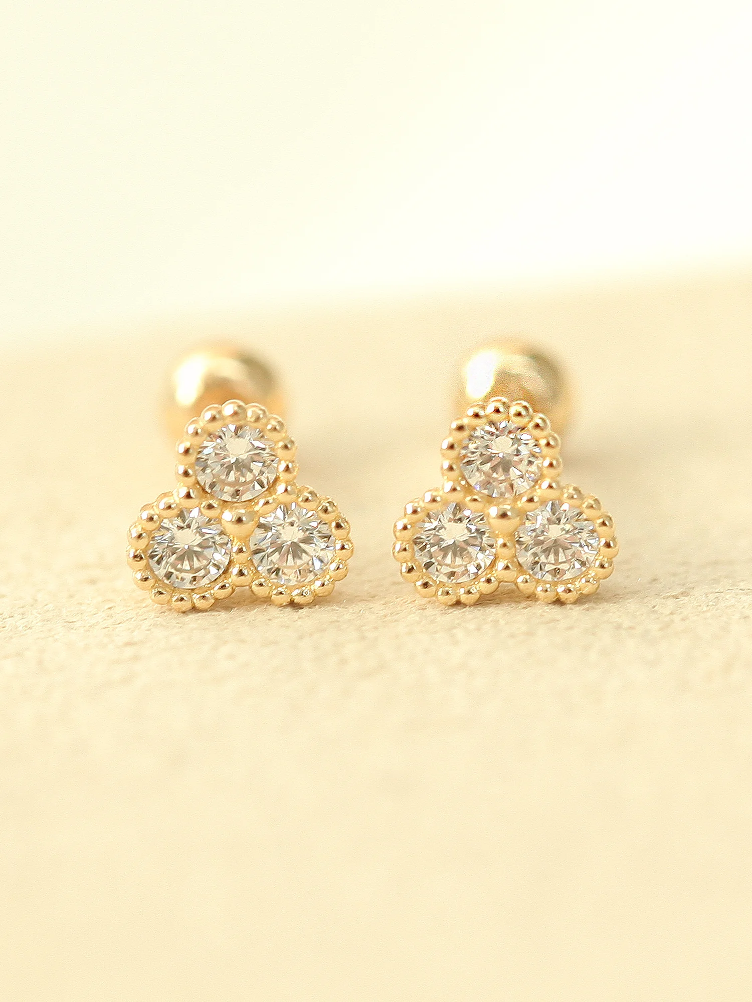 14K Gold Bubble Triple Cubic Cartilage Earring 20G - Image 5