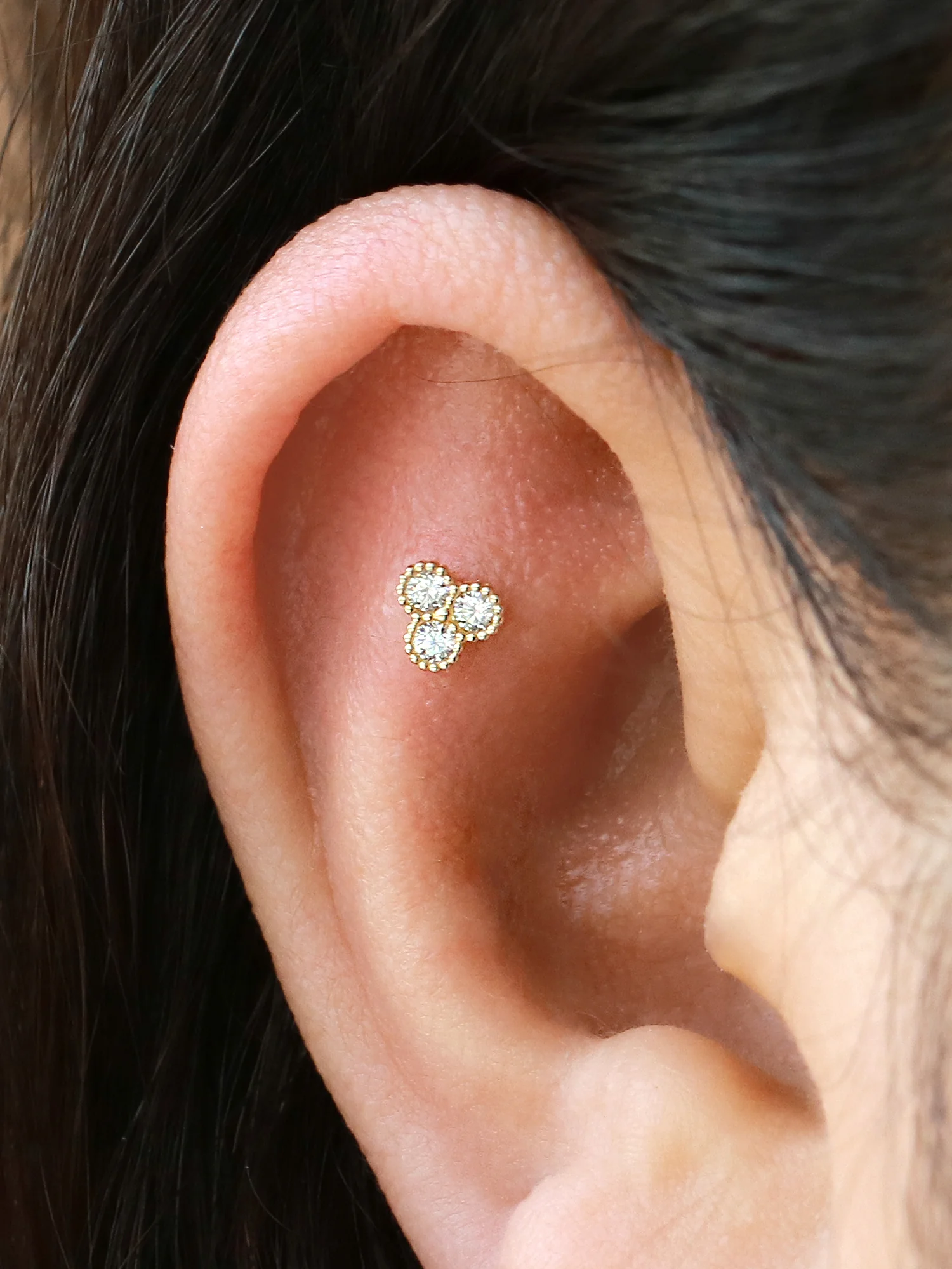 14K Gold Bubble Triple Cubic Cartilage Earring 20G - Image 8