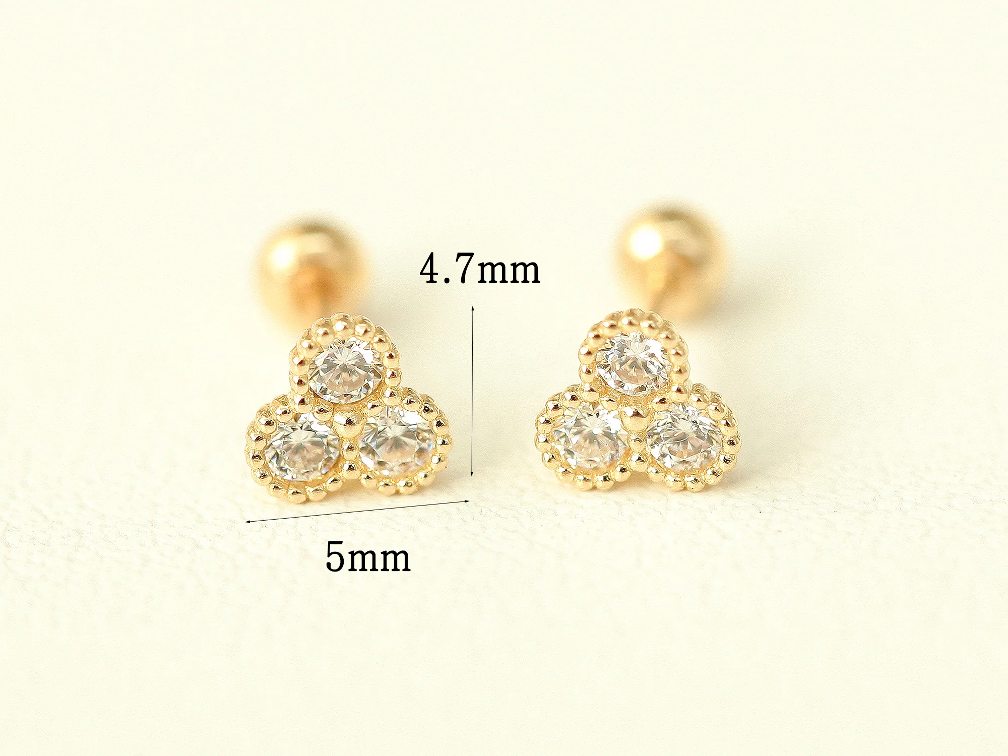 14K Gold Bubble Triple Cubic Cartilage Earring 20G - Image 9