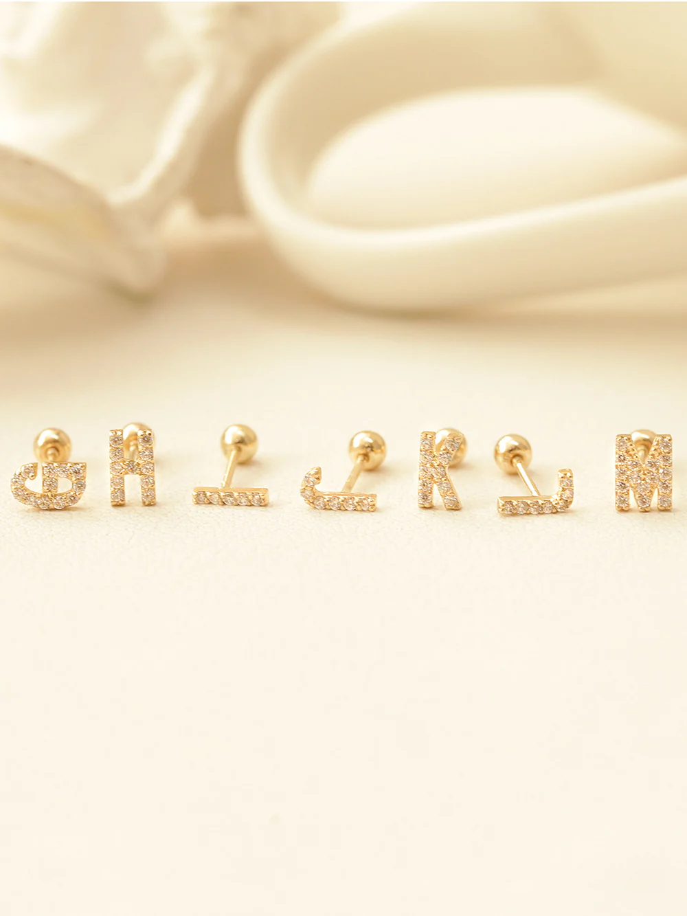 14K Gold Cubic Initial Cartilage Earring 20G