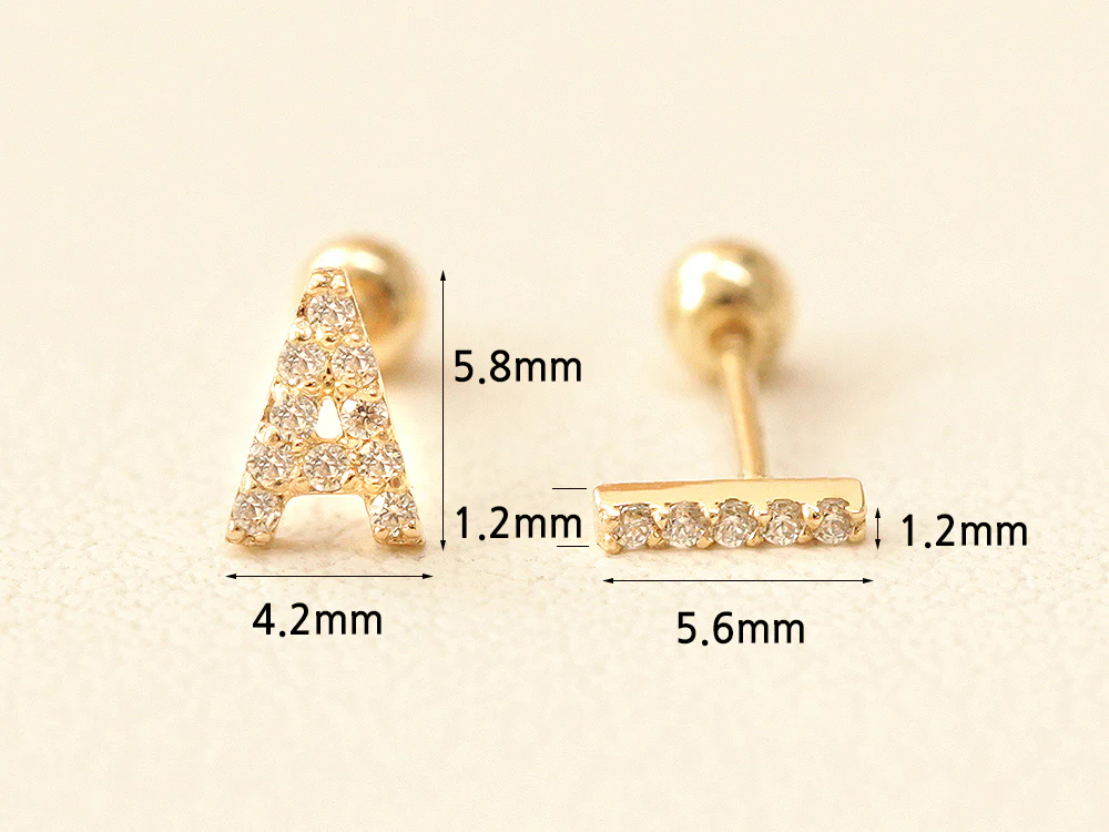 14K Gold Cubic Initial Cartilage Earring 20G - Image 11