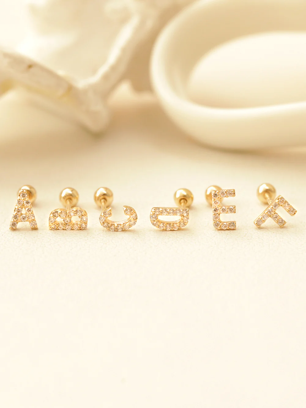 14K Gold Cubic Initial Cartilage Earring 20G - Image 2