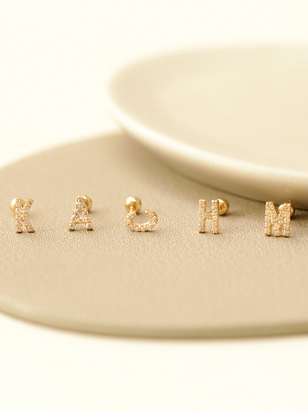 14K Gold Cubic Initial Cartilage Earring 20G - Image 3