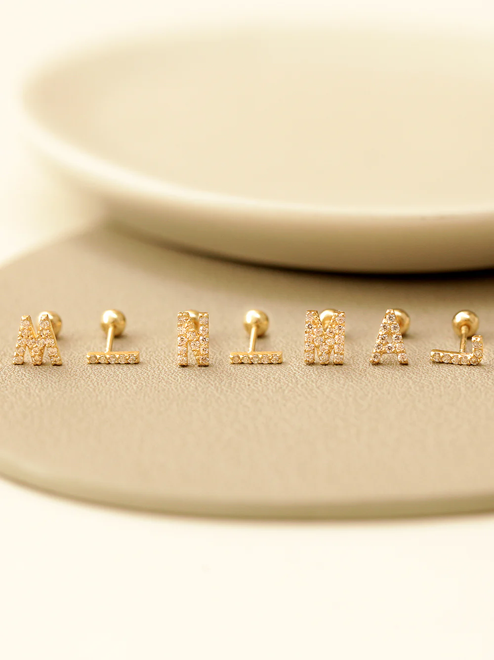 14K Gold Cubic Initial Cartilage Earring 20G - Image 4