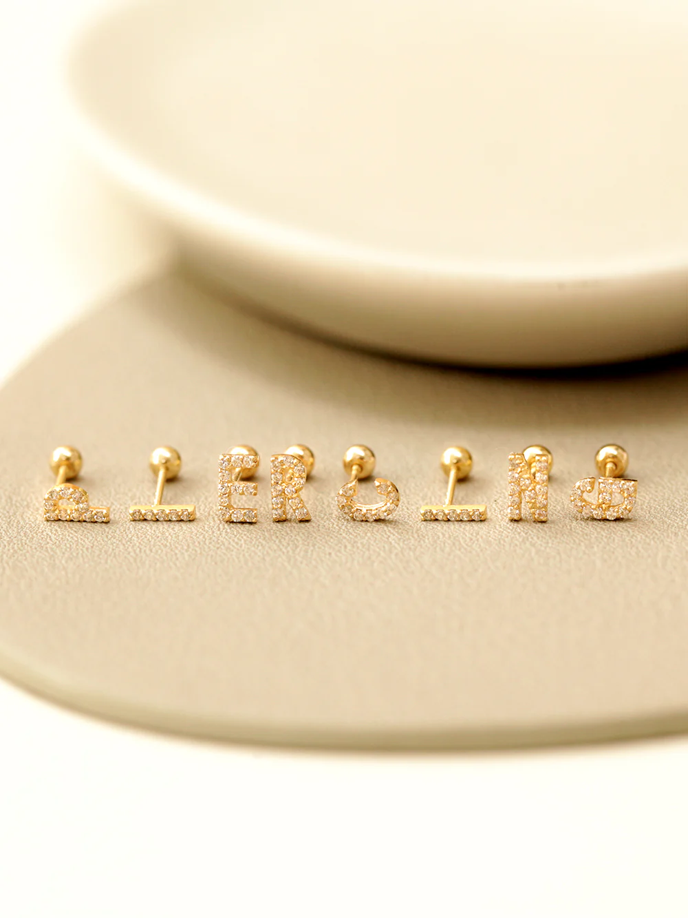 14K Gold Cubic Initial Cartilage Earring 20G - Image 5