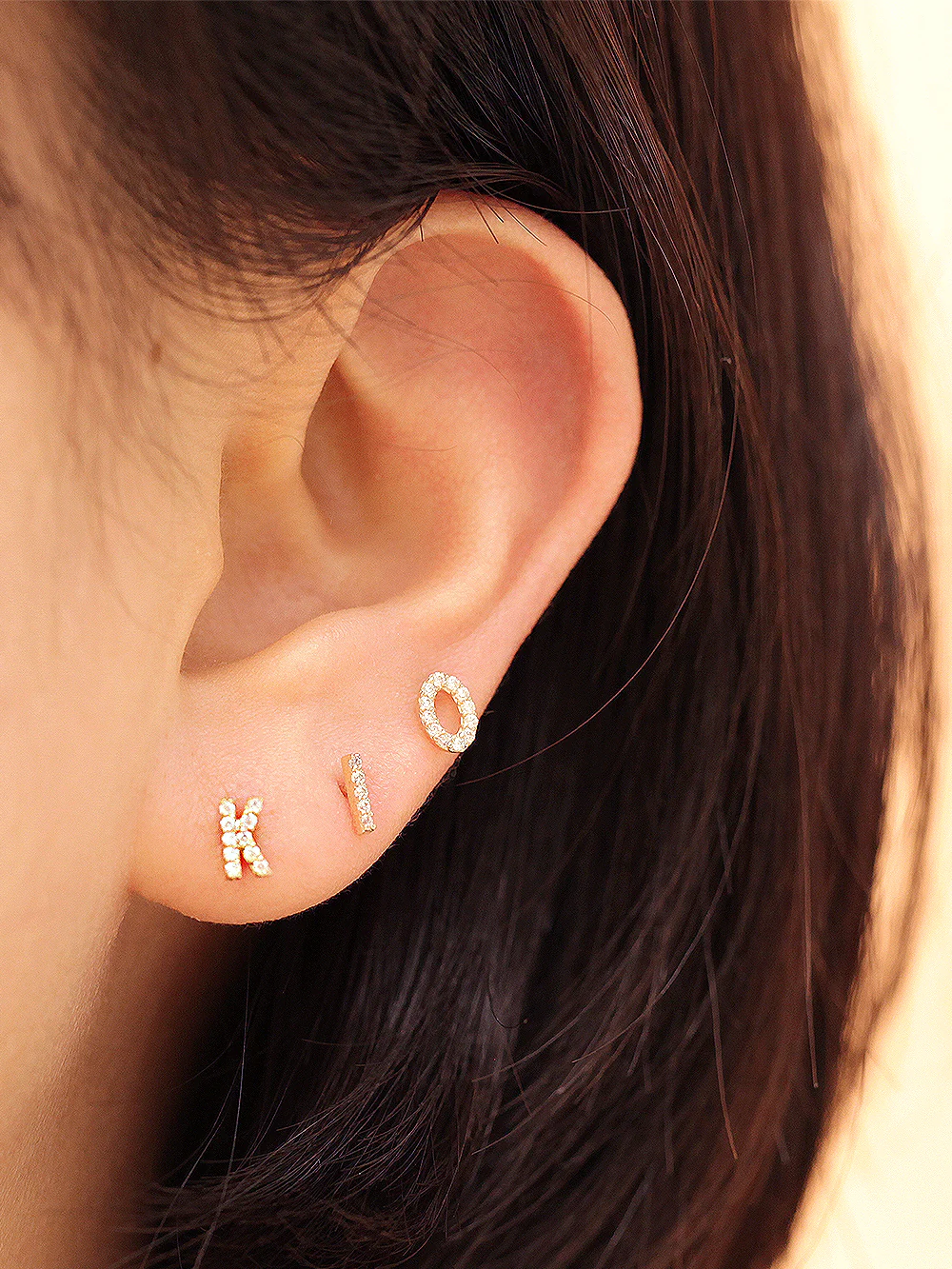 14K Gold Cubic Initial Cartilage Earring 20G - Image 6