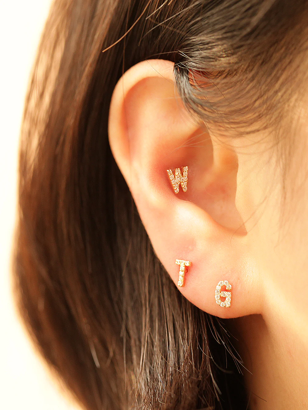 14K Gold Cubic Initial Cartilage Earring 20G - Image 8