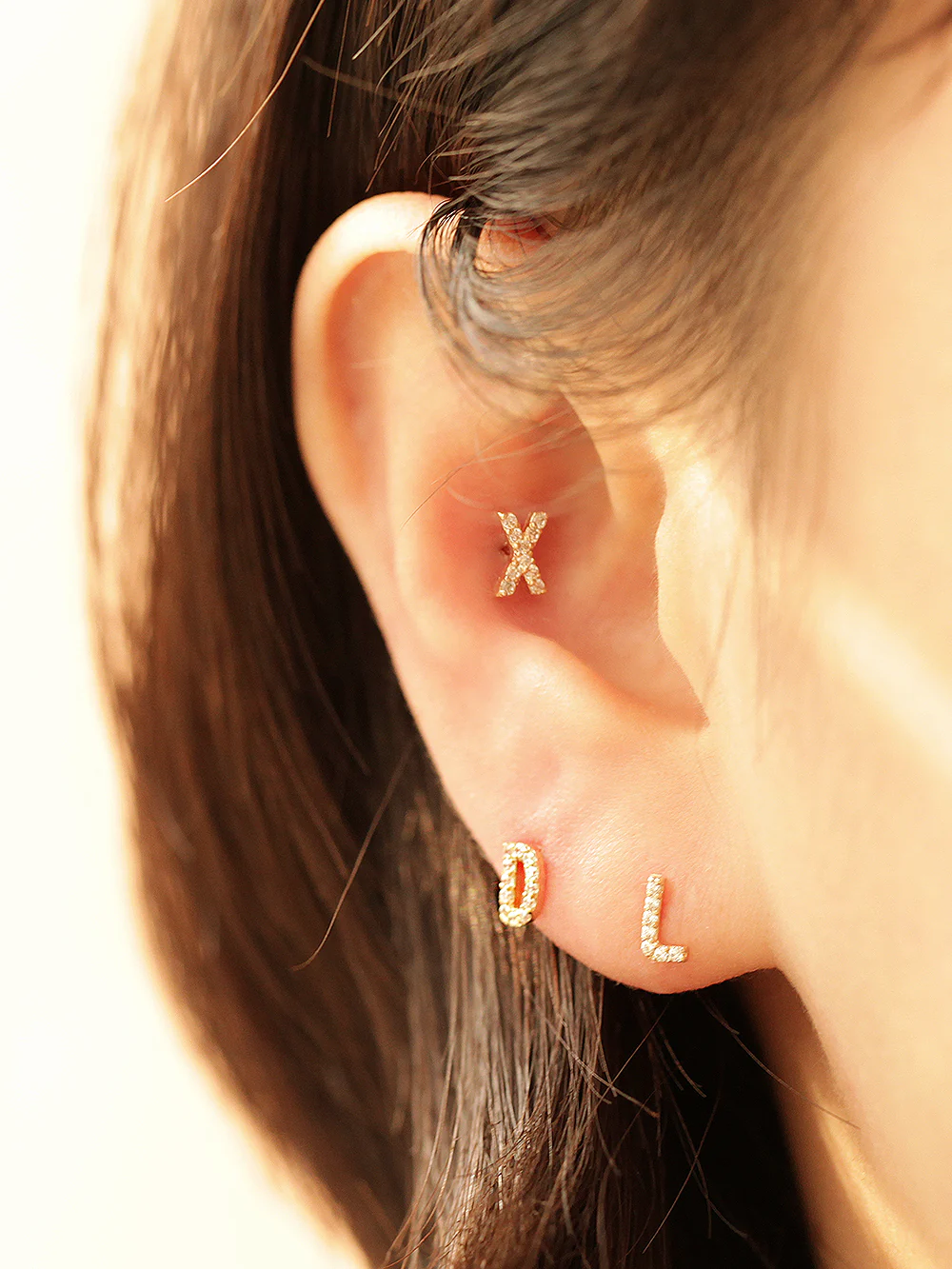 14K Gold Cubic Initial Cartilage Earring 20G - Image 9