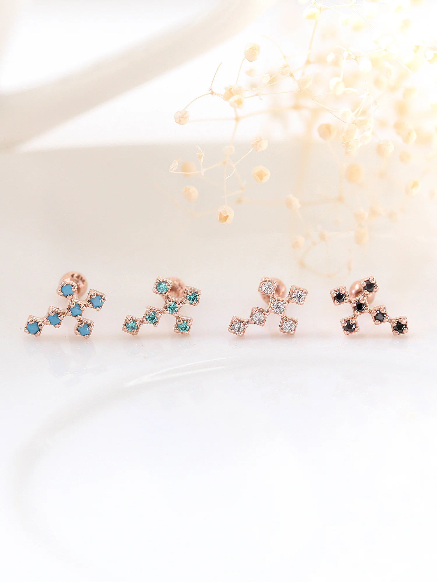 14K Gold Colorful Cross Cubic Cartilage Earring 18G16G - Image 3