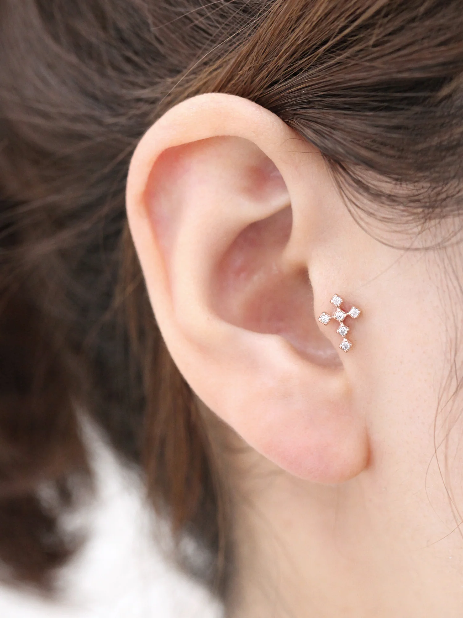 14K Gold Colorful Cross Cubic Cartilage Earring 18G16G - Image 5