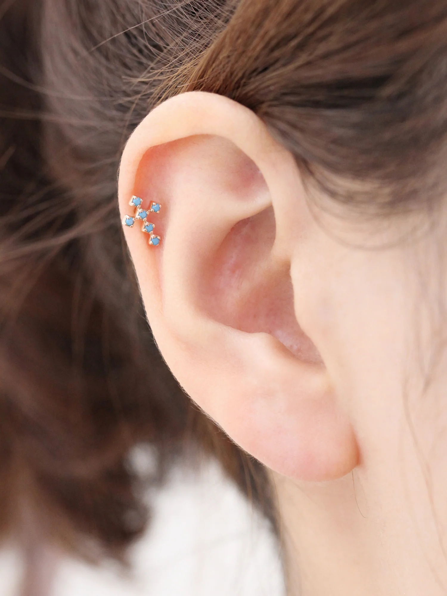 14K Gold Colorful Cross Cubic Cartilage Earring 18G16G - Image 7