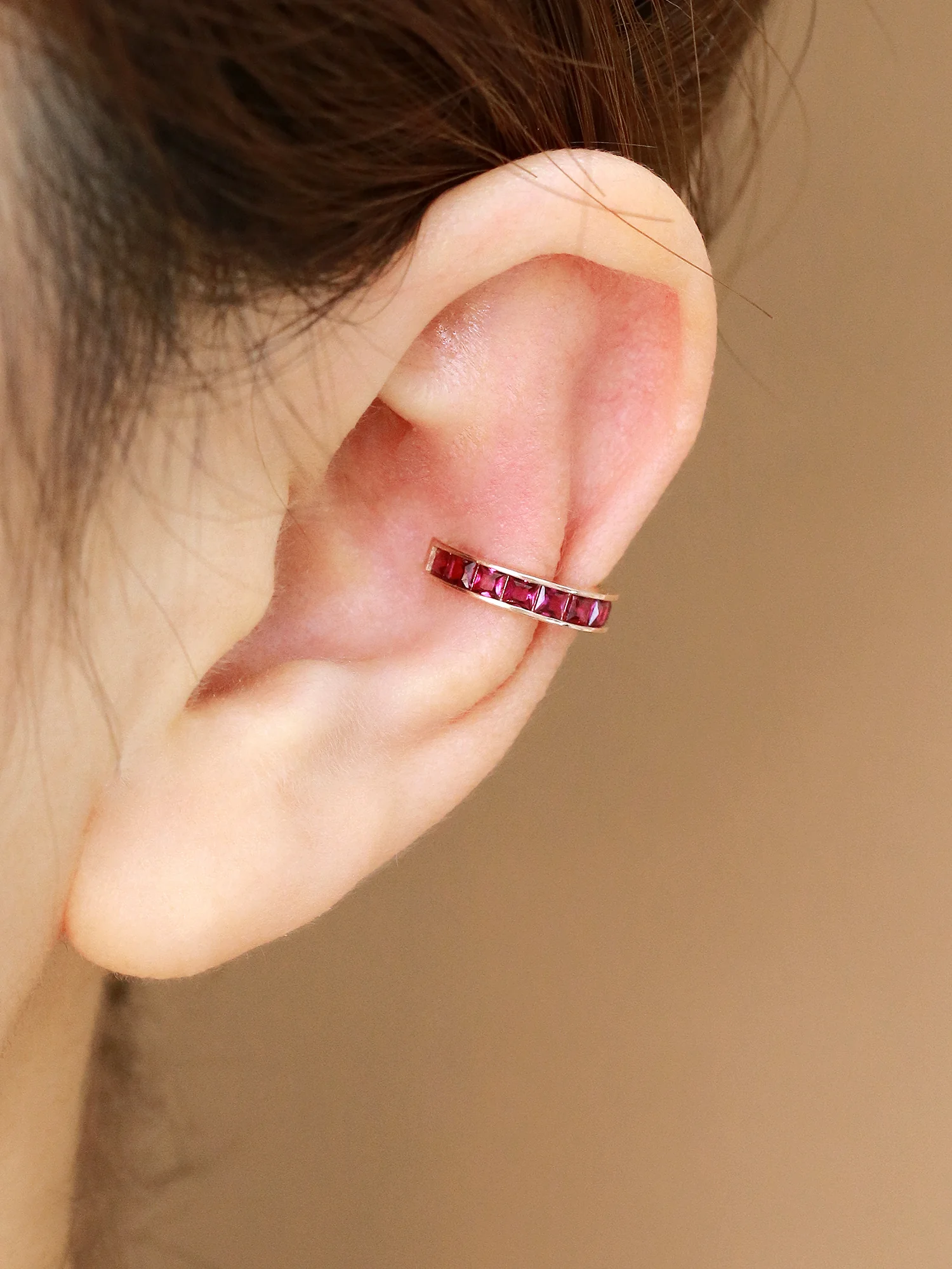 14K Gold Colorful Cubic Ear Cuff - Image 3