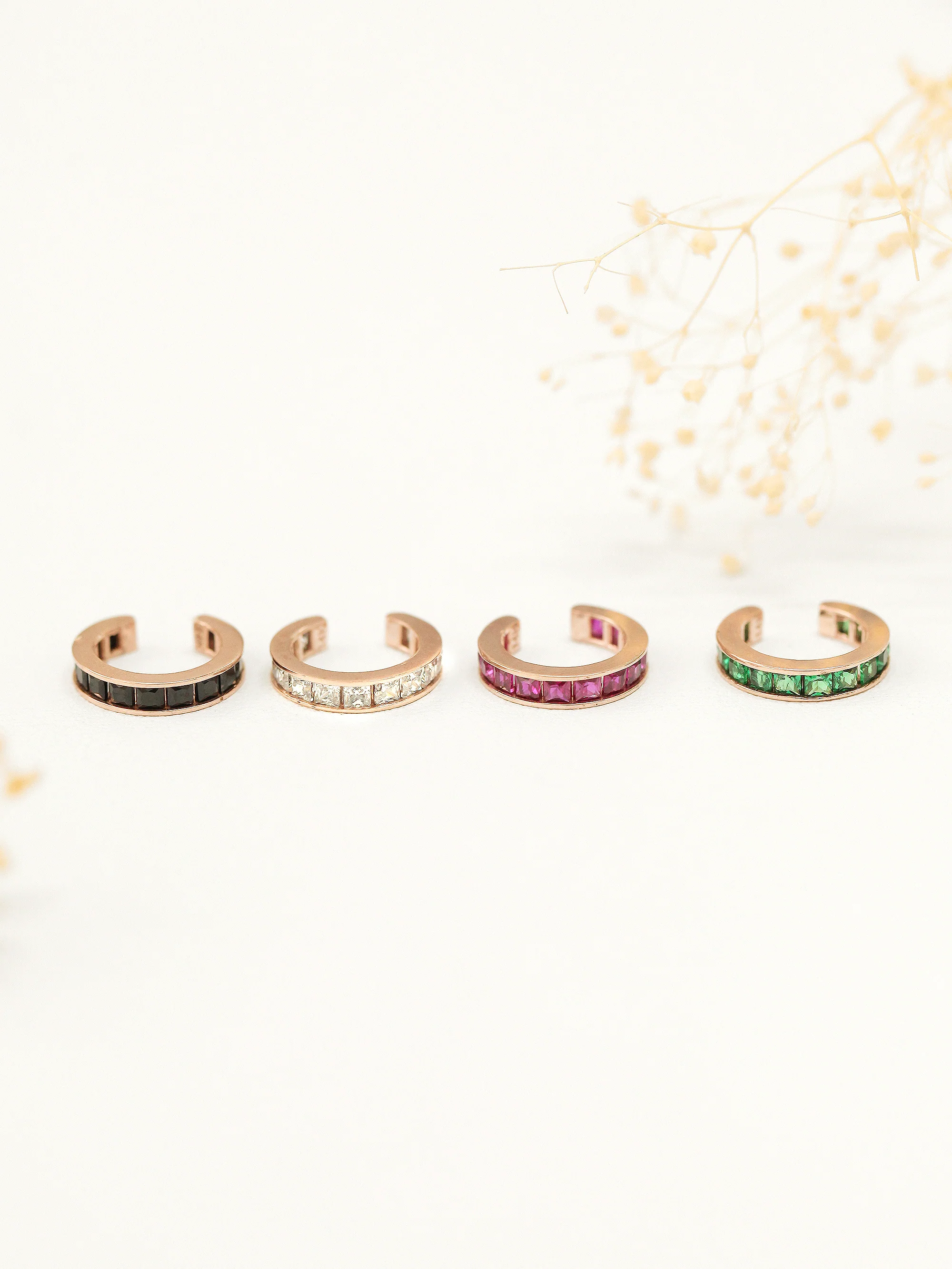 14K Gold Colorful Cubic Ear Cuff - Image 7