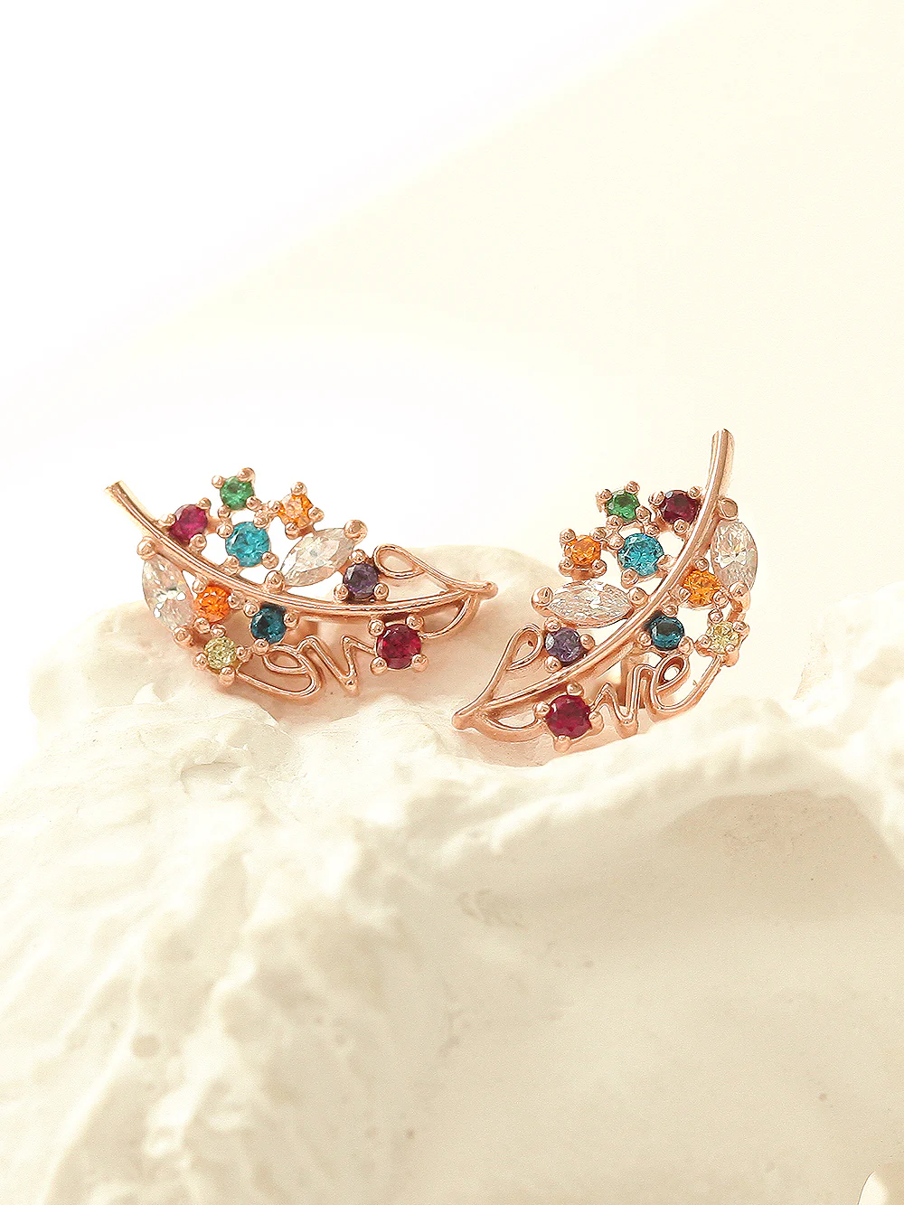 14K Gold Colorful Cubic Leaf Cartilage Earring 18G16G - Image 2