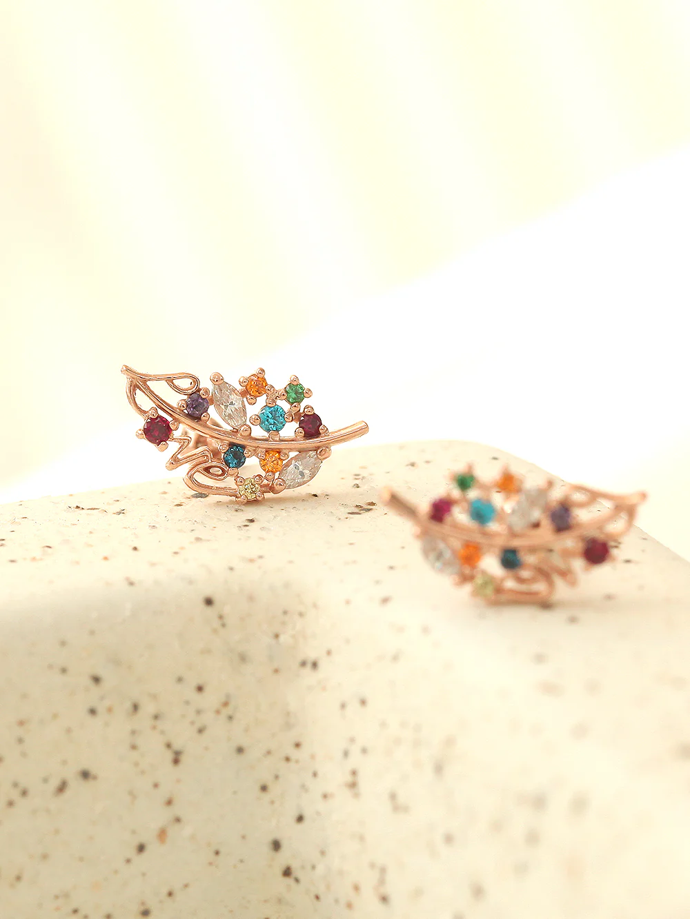 14K Gold Colorful Cubic Leaf Cartilage Earring 18G16G - Image 4