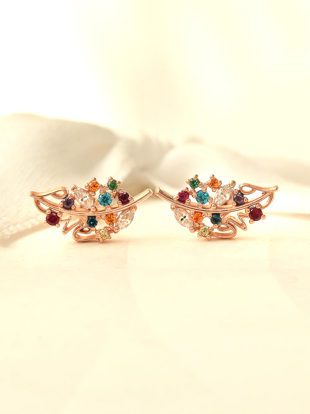 14K Gold Colorful Cubic Leaf Cartilage Earring 18G16G - Image 5