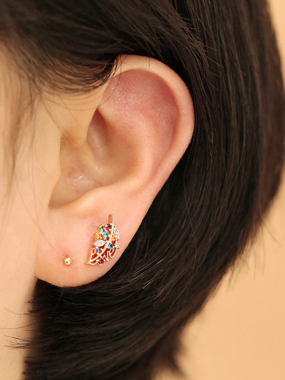 14K Gold Colorful Cubic Leaf Cartilage Earring 18G16G - Image 8
