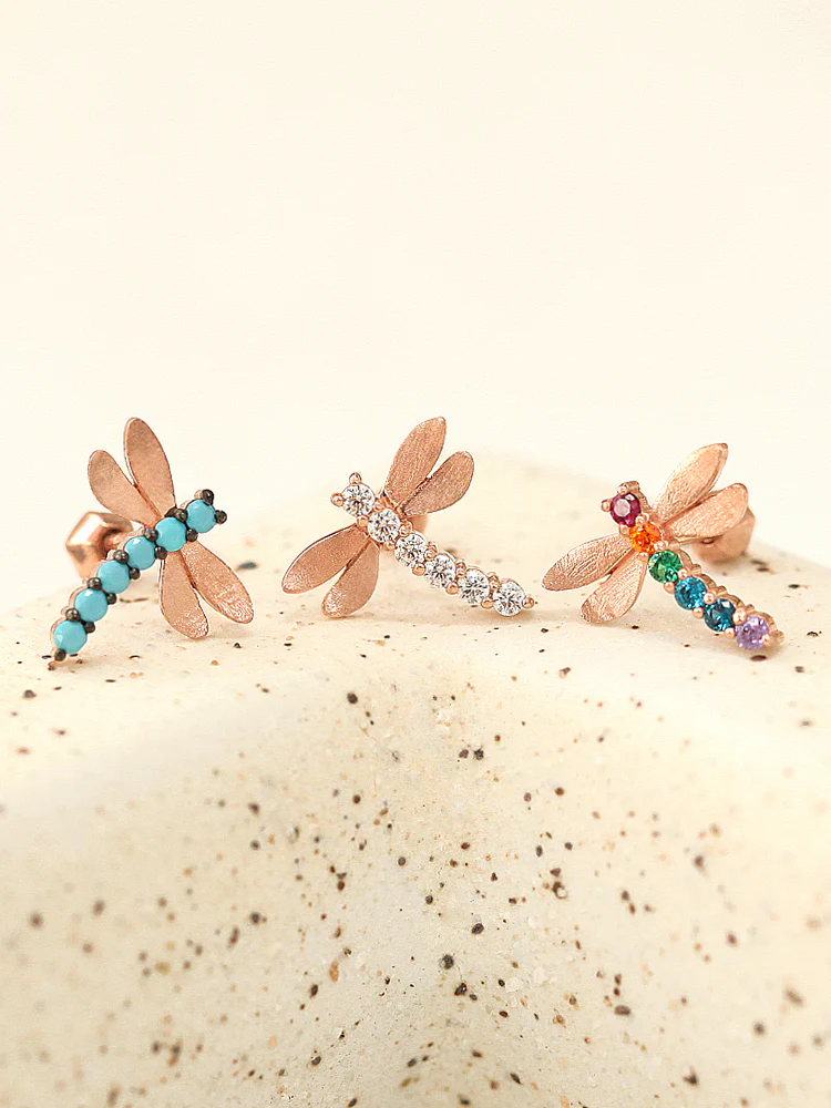 14K Gold Colorful Dragonflies Cartilage Earring 18G16G - Image 2