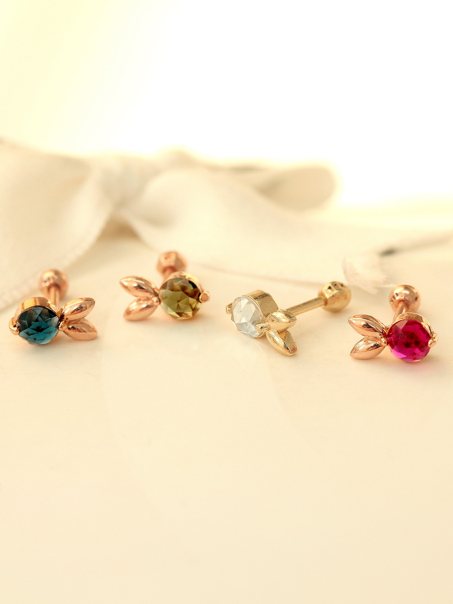 14K Gold Colorful Rabbit Cartilage Earring 18G16G - Image 2