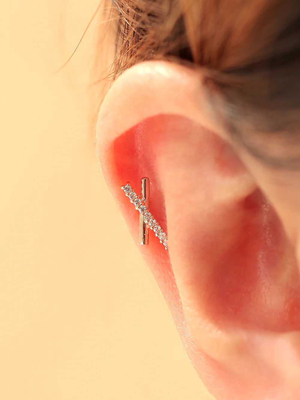 14K gold Cross Cubic cartilage earring 20g - Image 7