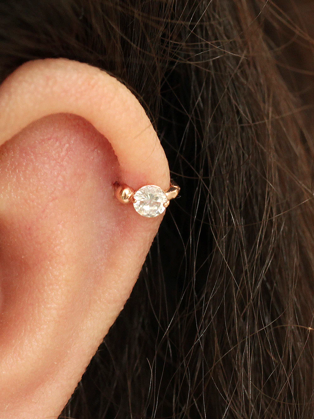 14K Gold Cubic Ball Hoop Earring - Image 2