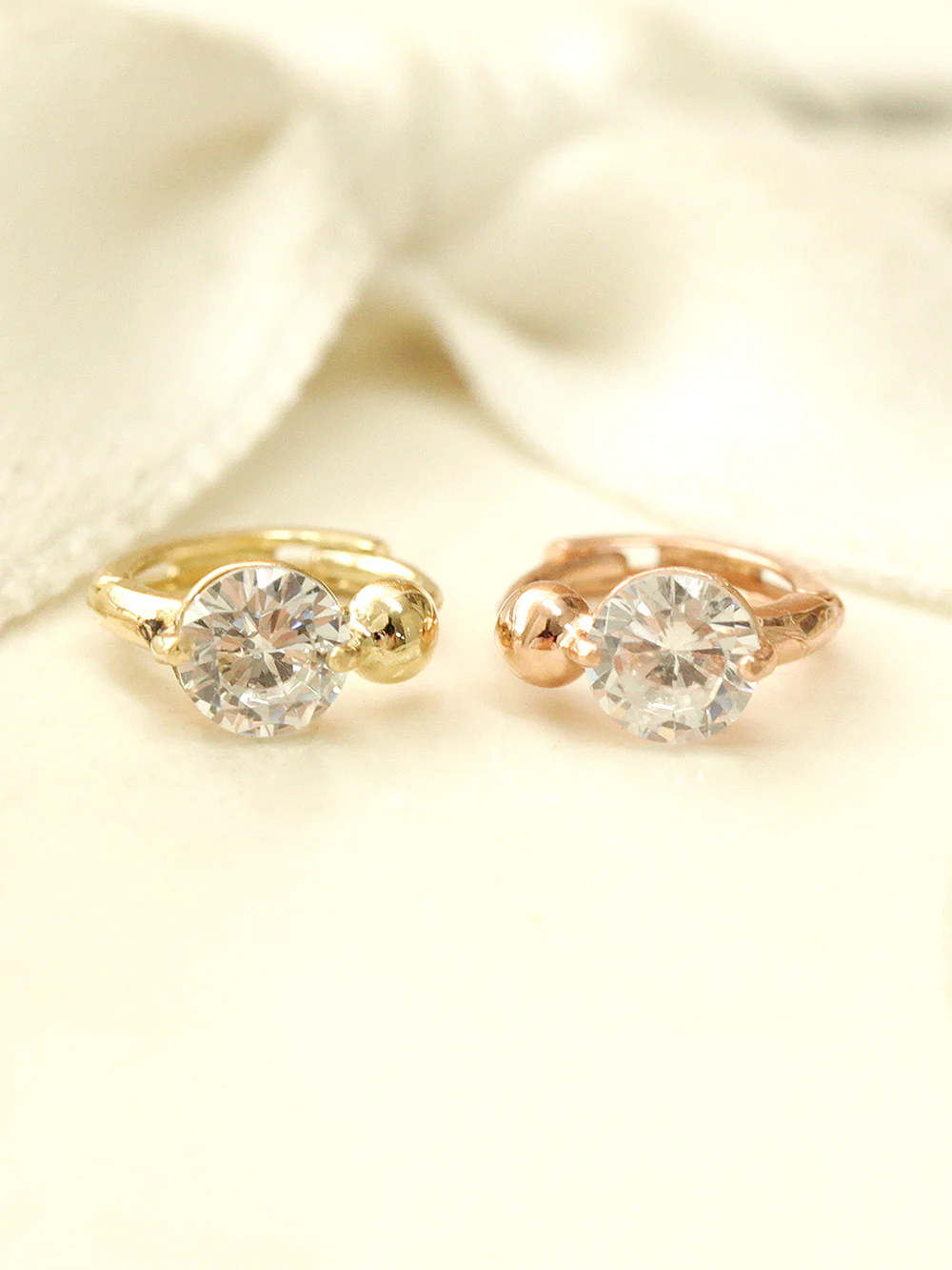 14K Gold Cubic Ball Hoop Earring - Image 5