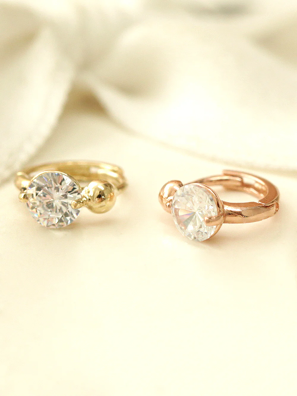 14K Gold Cubic Ball Hoop Earring - Image 6