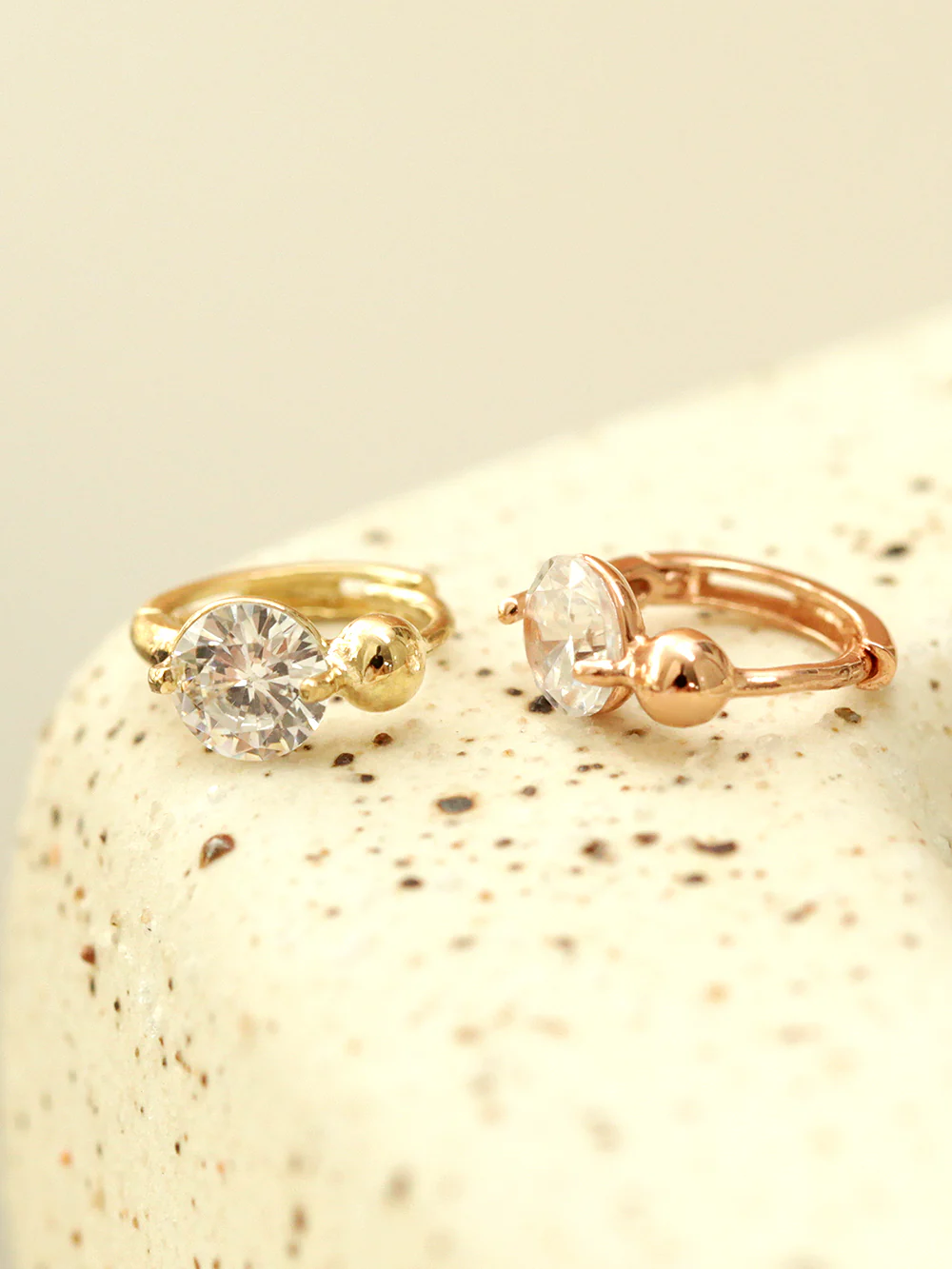 14K Gold Cubic Ball Hoop Earring - Image 7